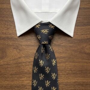 Vintage Robert Talbott Littler Black Gold Lion Rampant Silk Tie Hand Sewn USA